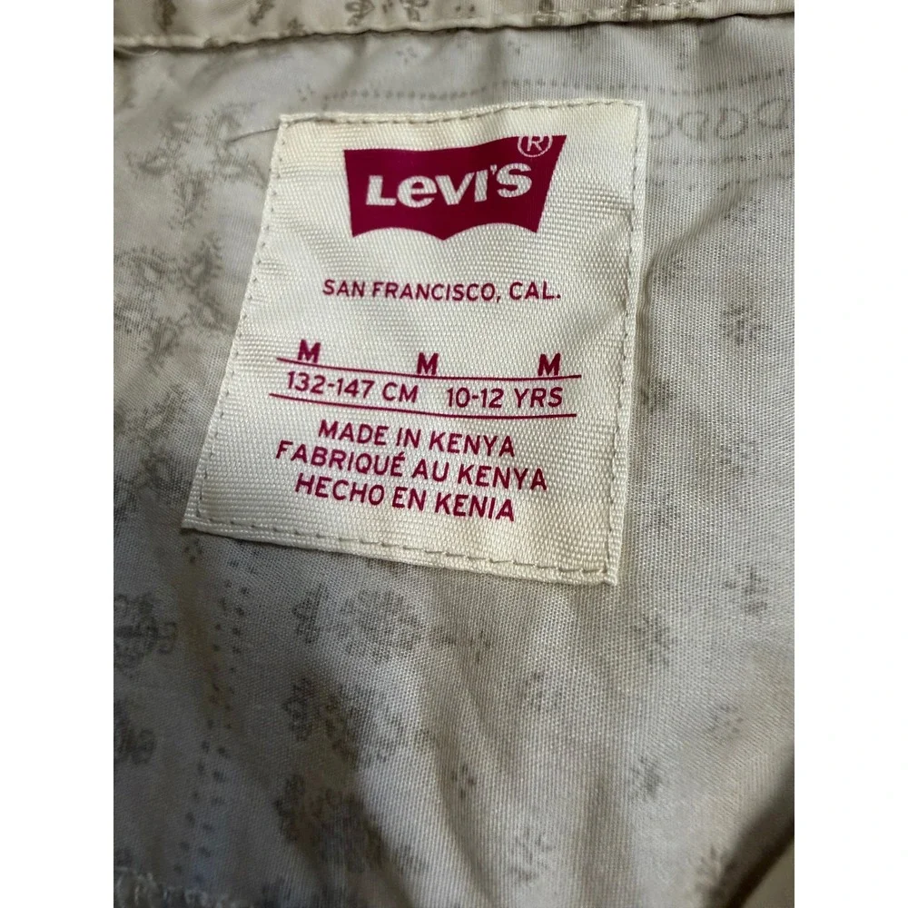 Levis Boys Medium 10-12 Bandana Patchwork Button Down Shirt Cream Short Sleeve